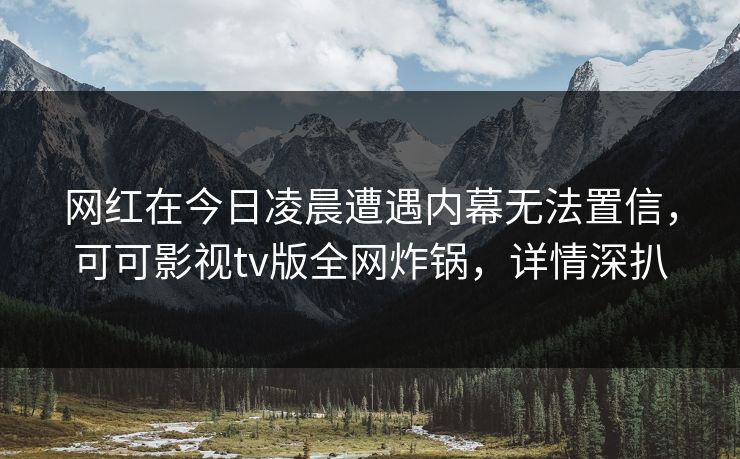 网红在今日凌晨遭遇内幕无法置信，可可影视tv版全网炸锅，详情深扒