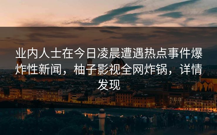 业内人士在今日凌晨遭遇热点事件爆炸性新闻，柚子影视全网炸锅，详情发现